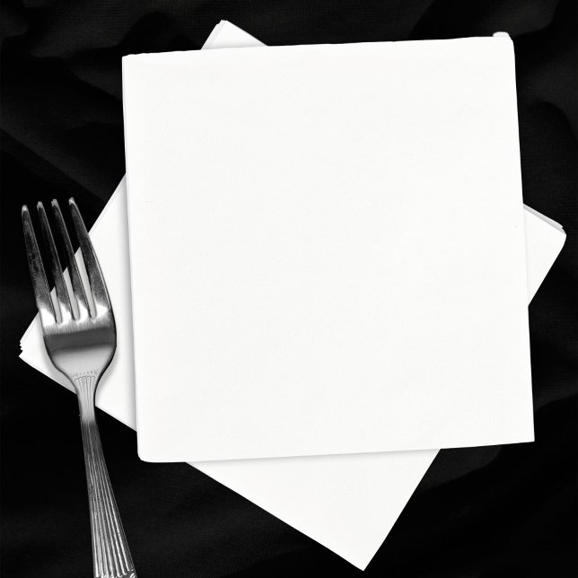 Schlichte Blank White Cocktail Hochzeit Serviette (Plain white black cocktail napkin. Fork for scale.)