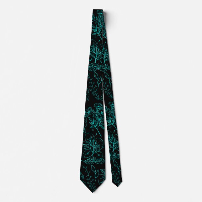 Schlichte Blume Muster 01.b Schwarze BG Krawatte (Vorderseite)