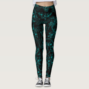 Schlichte Blume Muster 01b.Lblue Black BG Leggings