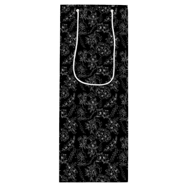 Schlichte Blume Muster 01b Schwarze BG Geschenktüte Für Weinflaschen (Vorderseite)