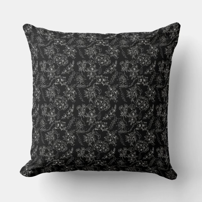 Schlichte Blume Muster 01b Schwarze BG Kissen (Vorderseite)