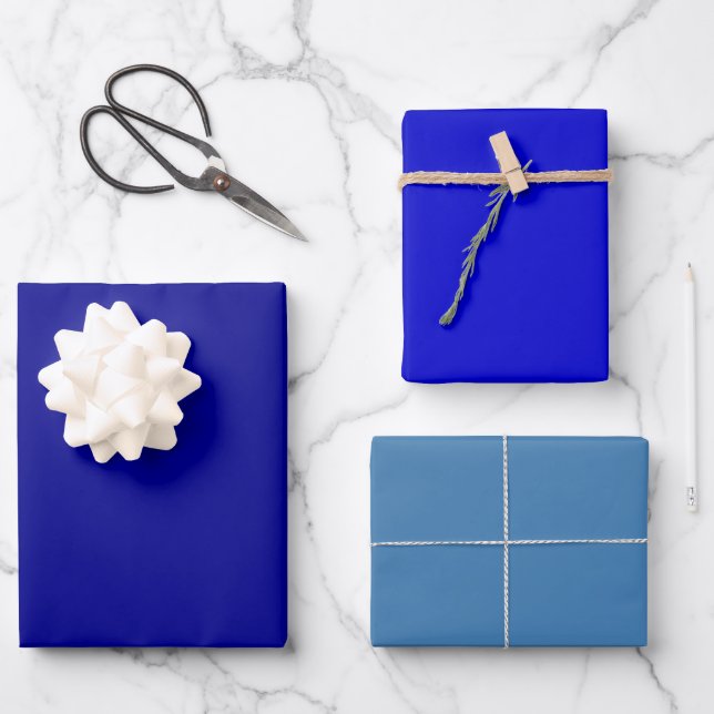 Schlichte dunkle Mittelstahlblautöne 3 Töne Geschenkpapier Set (Vorderseite)