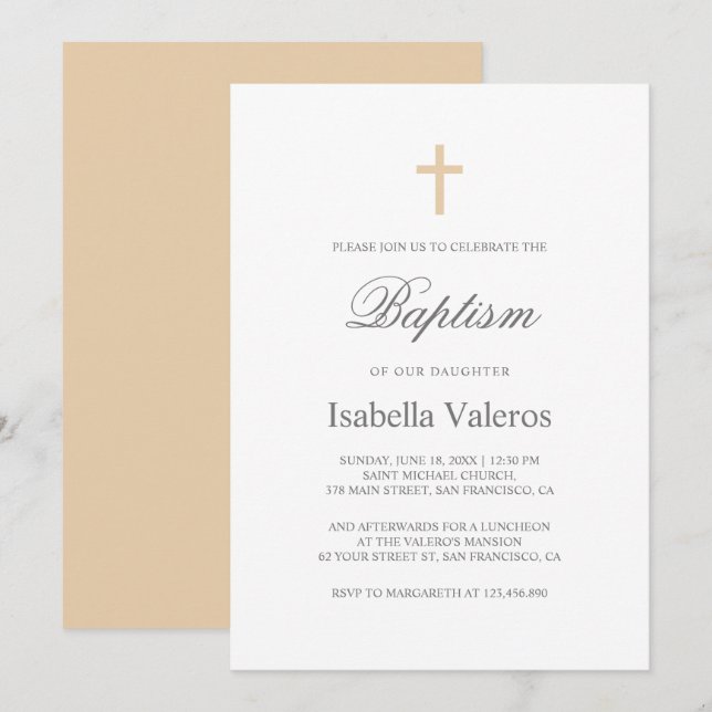 Schlichte Elegant Simple Coffee Creme Taufe Einladung (Vorne/Hinten)