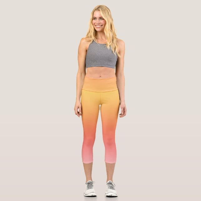 Schlichte Farbtöne - Gelb bis dunkelrosa Ober Capri Leggings (Vorderseite)
