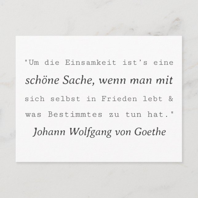 Schlichte Goethe Zitat Einsamkeit Postkarte (Vorderseite)