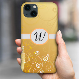 Schlichte, goldgelbe und weiße Wirbel, Monogramm Case-Mate iPhone Hülle