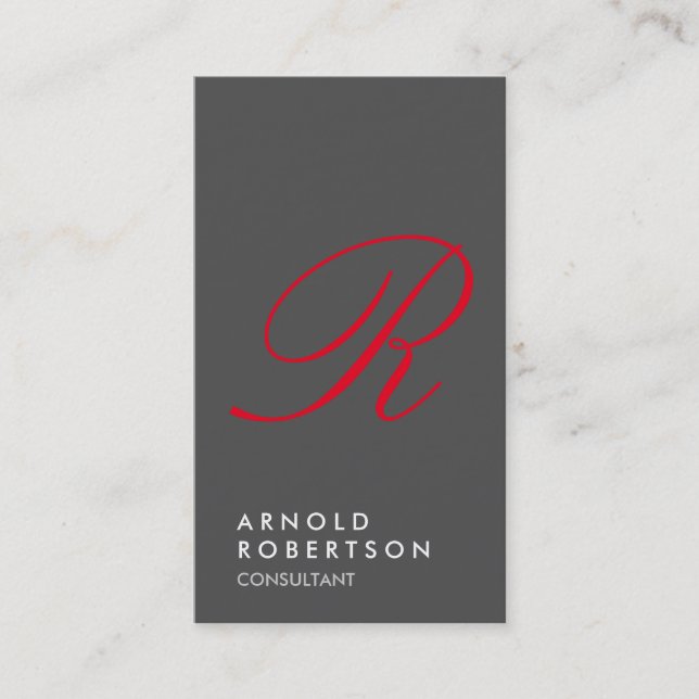 Schlichte Grau Trendy Red Monogram Business Card Visitenkarte (Vorderseite)