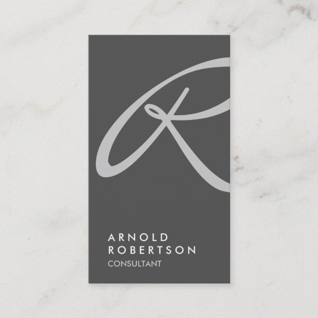 Schlichte Graue Trendy Monogram Business Card Visitenkarte (Vorderseite)
