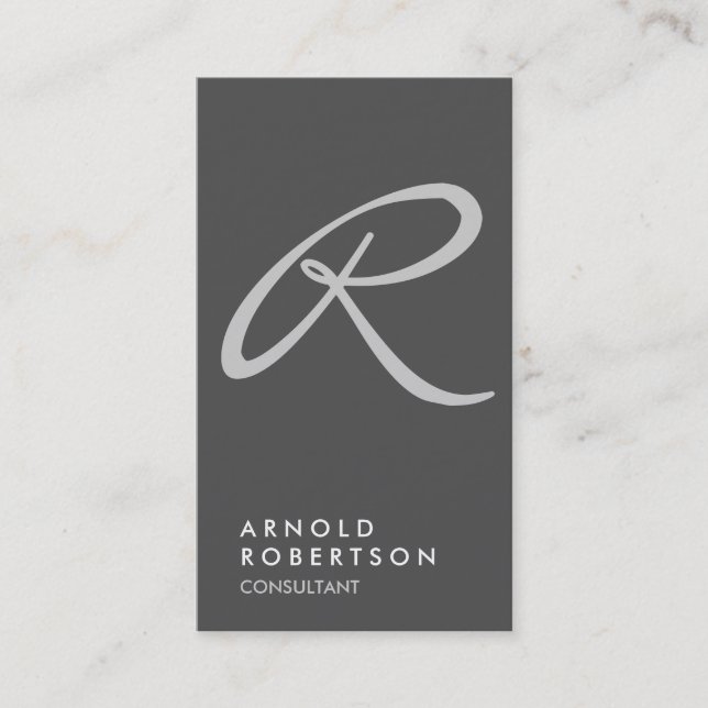 Schlichte Graue Trendy Monogram Business Card Visitenkarte (Vorderseite)