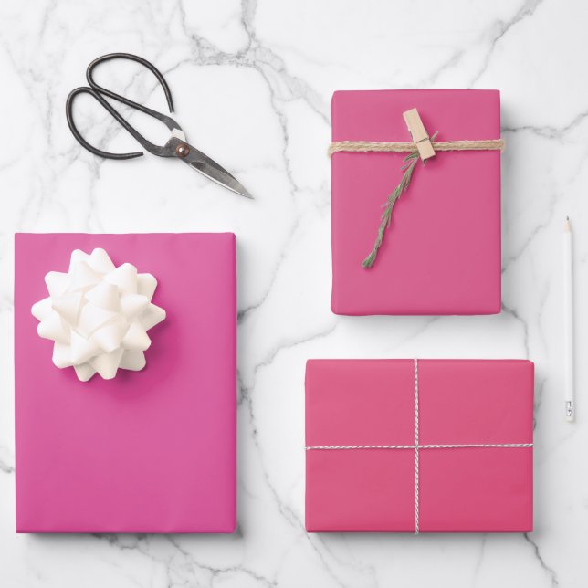 Schlichte Himbeere Fandango Dunkelrosa Farbtöne 3  Geschenkpapier Set (Vorderseite)