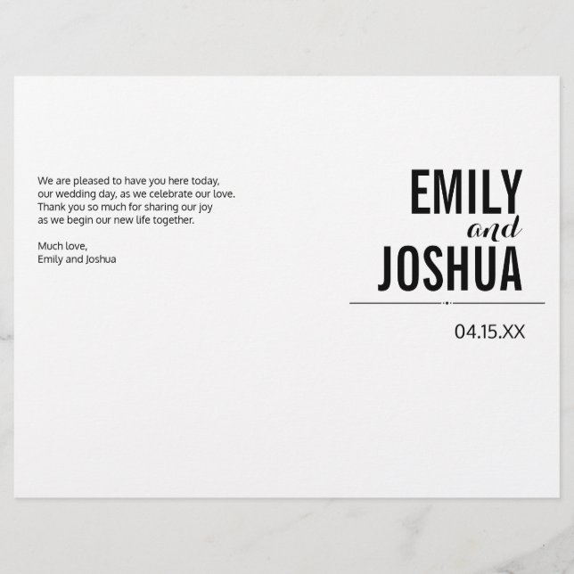 Schlichte Hochzeitsfeier Programmvorlage (Vorderseite)