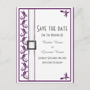 Schlichte lila und weiße Spitze Save the Date Ankündigungspostkarte