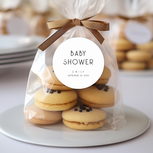 Schlichte moderne Schwarz-Weiß-Babydusche Runder Aufkleber (Von Creator hochgeladen)