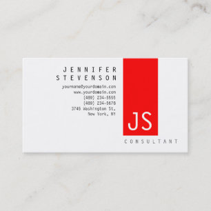 Schlichte Monogram Red Clean White Business Card Visitenkarte