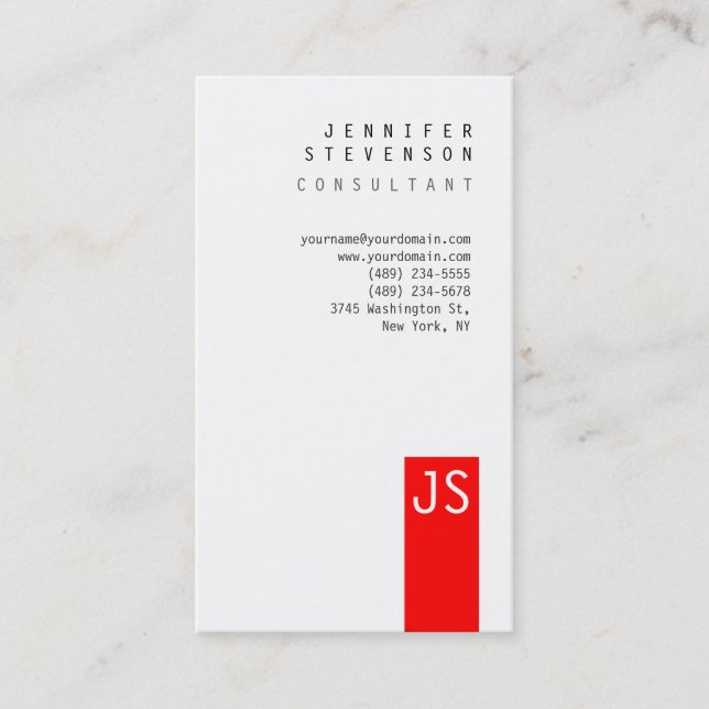 Schlichte Monogram Red White Clean Business Card Visitenkarte (Vorderseite)