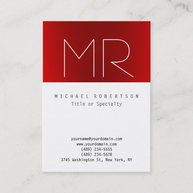 Schlichte Monogram Red White Clean Business Card Visitenkarte (Vorderseite)