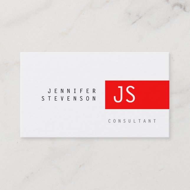 Schlichte Monogram Red White Clean Business Card Visitenkarte (Vorderseite)