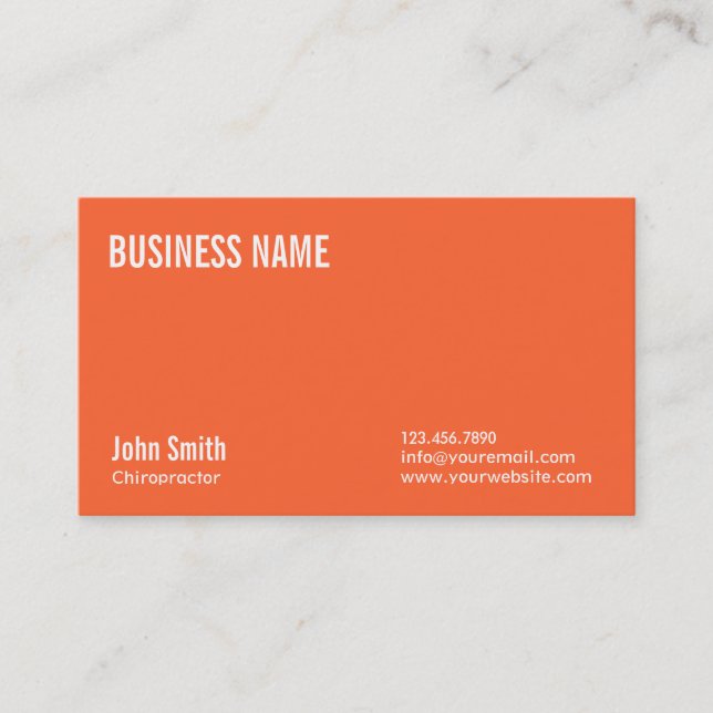 Schlichte Orange Chiropractor Business Card Visitenkarte (Vorderseite)