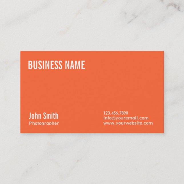 Schlichte Orange Fotograf Business Card Visitenkarte (Vorderseite)