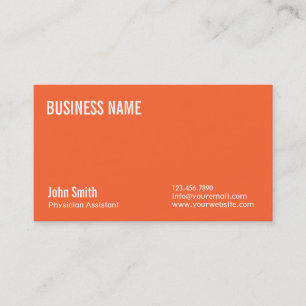 Schlichte Orange Physician Assistant Business Card Visitenkarte