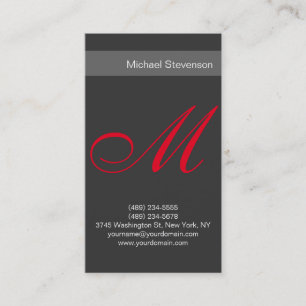 Schlichte Red Gray Calligraphy Monogram Business C Visitenkarte