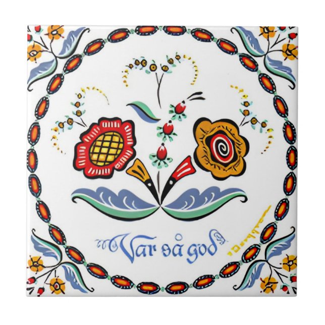 Schlichte rote gelbe Blumen Fliese (Vorderseite)