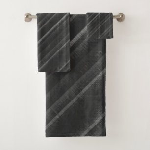 Schlichte schwarz-graue, gestörte Diagonalstreife Badhandtuch Set