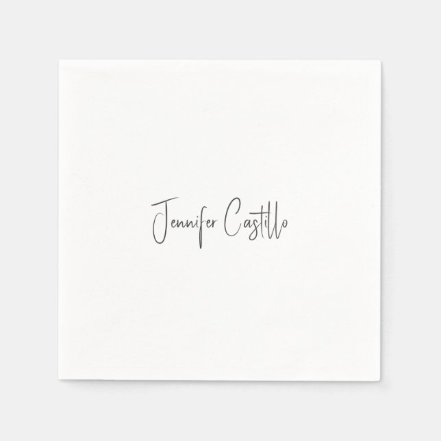 Schlichte Schwarz-weiße Minimalistische Kalligrafi Serviette (Vorderseite)