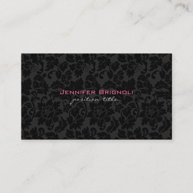 Schlichte schwarz-weiße Vintage Damaskus Visitenkarte (Vorderseite)
