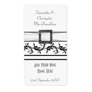 Schlichte Schwarzweiss-Hochzeitsweinflasche