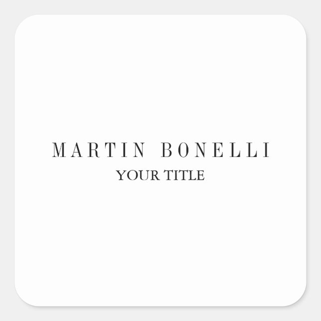 Schlichte Slim Beruflich Schwarz & Weiß Quadratischer Aufkleber (Vorderseite)
