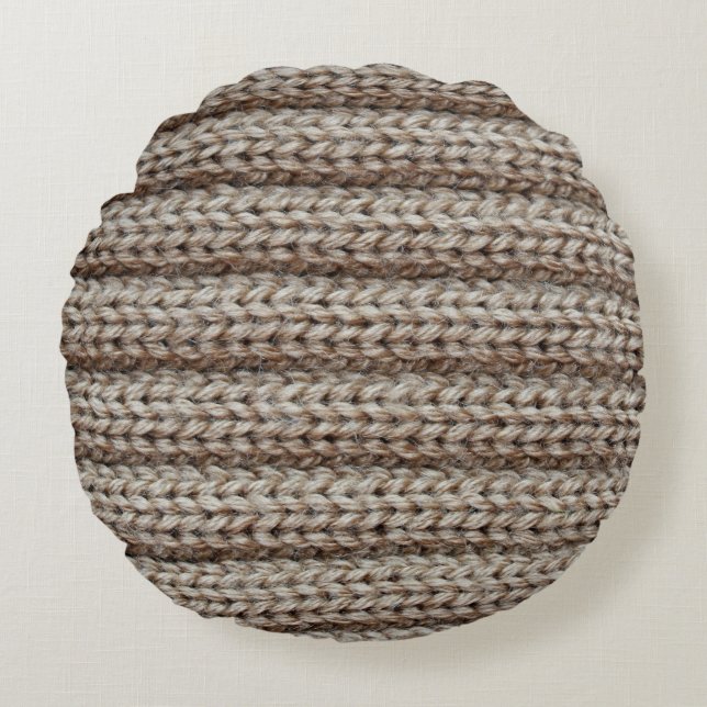 Schlichte Strickstoffe, braune Textur. Rundes Kissen (Vorderseite)