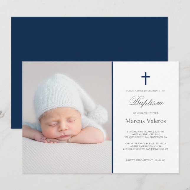 Schlichte Taufe zwischen Foto und Seestreitmacht  Einladung (Vorne/Hinten)