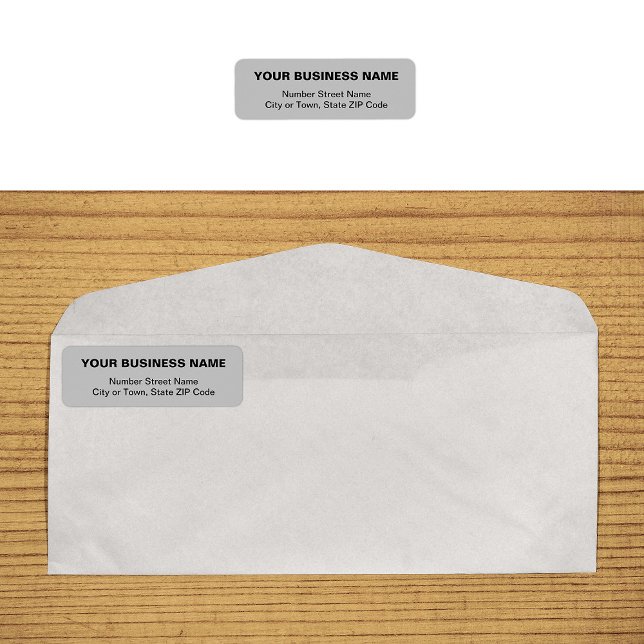 Schlichte Texte, Graue Rücksendeadresse (Plain text gray business return address label on envelope)