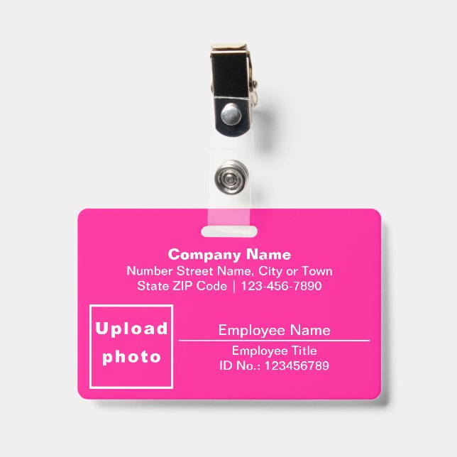 Schlichte Texte mit Foto Rectangle Pink Ausweis (Vorderseite mit Clip)