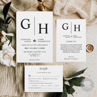 Schlichte und einfache Hochzeit in Weiß und Schwar Einladung