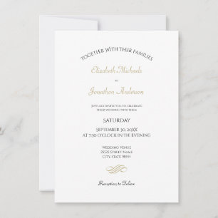 Schlichte und einfache klassische Hochzeit in Weiß Einladung