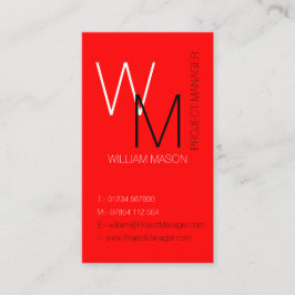 Schlichte und einfache Red Monogram Business Card Visitenkarte