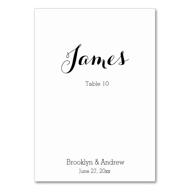 Schlichte weiße Hochzeitstische Platzkarten Tischnummer (Vorderseite)