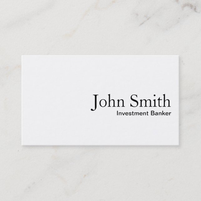 Schlichte White Investment Banker Business Card Visitenkarte (Vorderseite)