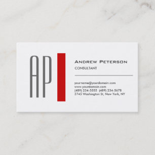 Schlichte White Red Trendly Monogram Business Card Visitenkarte