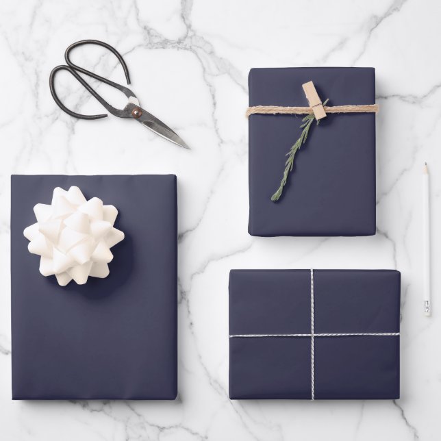 Schlichter Abend in fester Farbe dunkelblau Geschenkpapier Set (Vorderseite)
