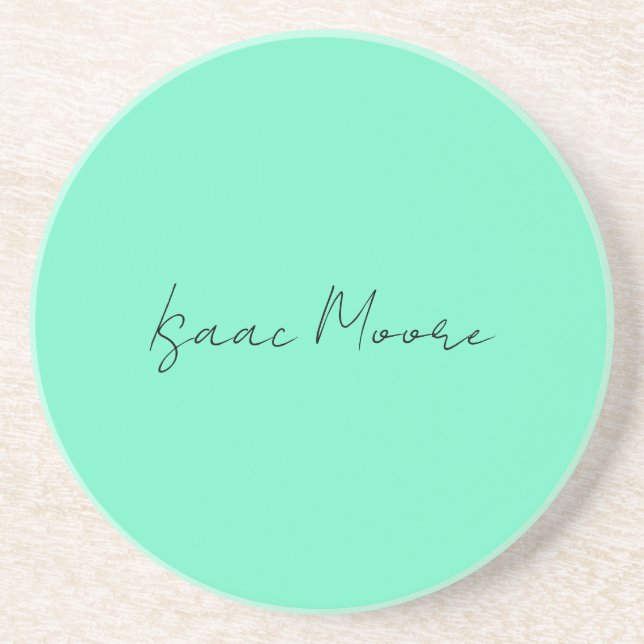 Schlichter Elegant Green Blue Script Calligrafy Na Getränkeuntersetzer (Vorne)