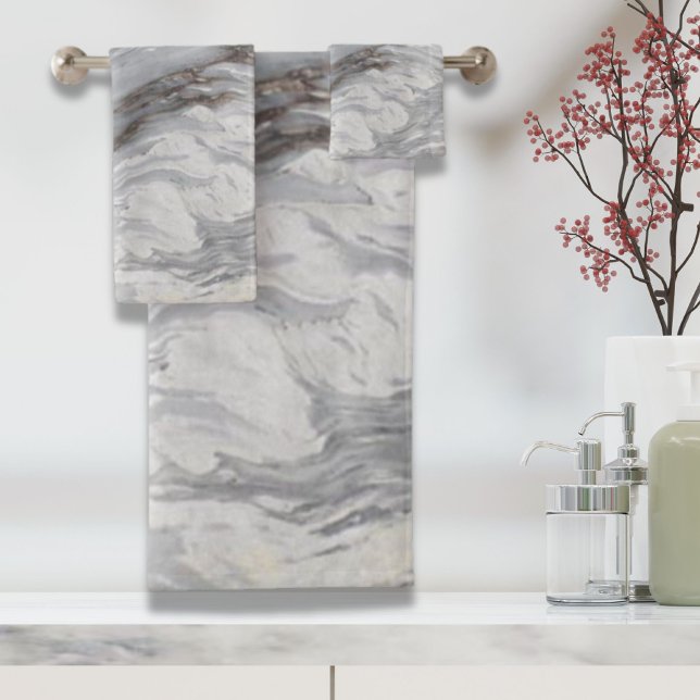 schlichter, minimalistisch weißer Marmor Badhandtuch Set (modern chic simple minimalist white grey marble bath towel set)
