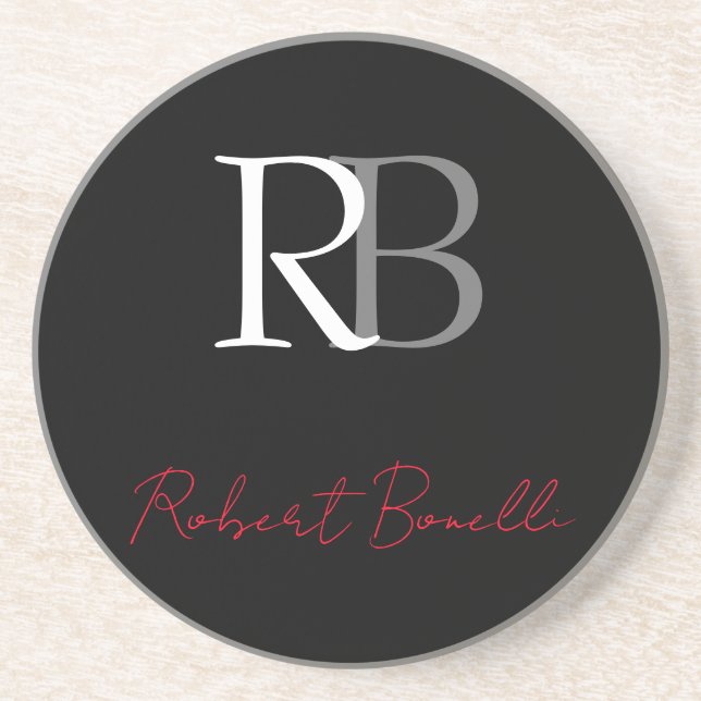 Schlichter Name der Mit Monogramm  Schwarzen Schri Getränkeuntersetzer (Vorne)