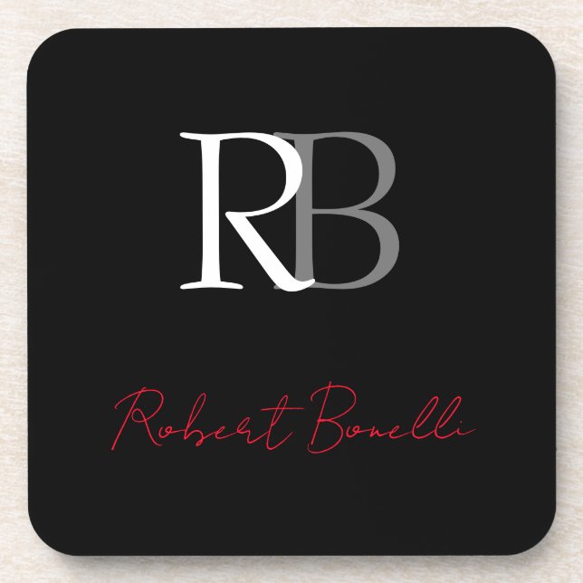 Schlichter Name der Mit Monogramm  Schwarzen Schri Getränkeuntersetzer (Vorderseite)