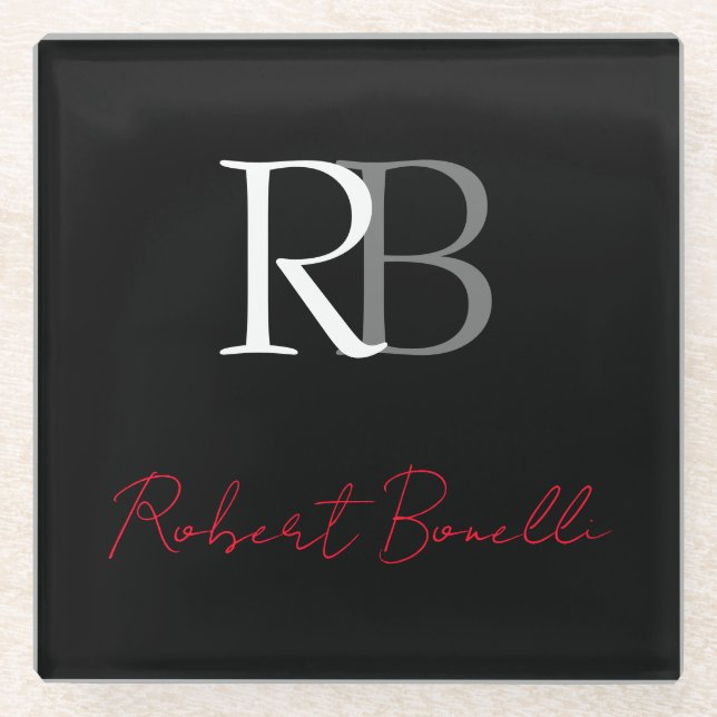 Schlichter Name der Mit Monogramm  Schwarzen Schri Glasuntersetzer (Vorderseite)