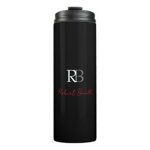 Schlichter Name der Mit Monogramm  Schwarzen Schri Thermosbecher
