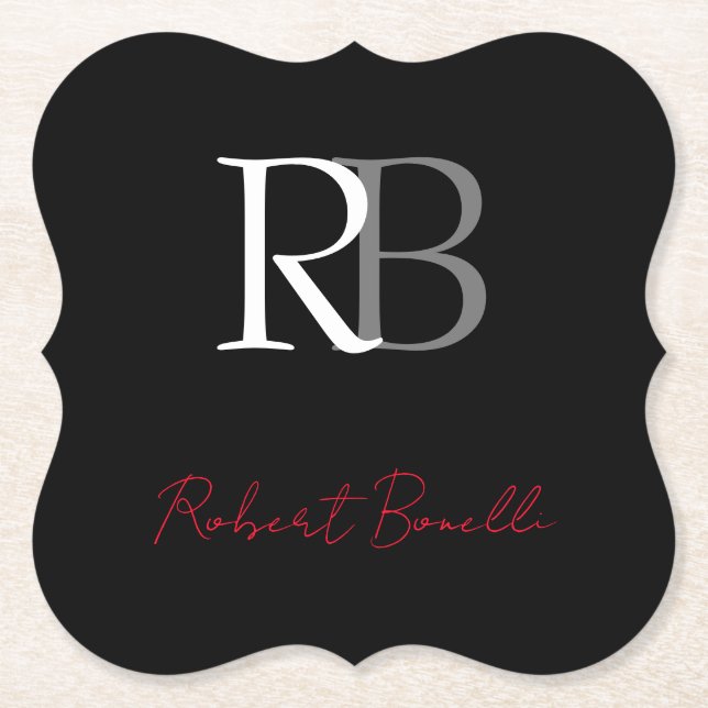 Schlichter Name der Mit Monogramm  Schwarzen Schri Untersetzer (Vorderseite)