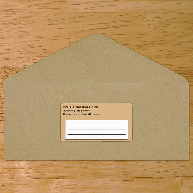 Schlichter Text, hellbraunes Firmensiegel (Plain text light brown business shipping label on envelope)